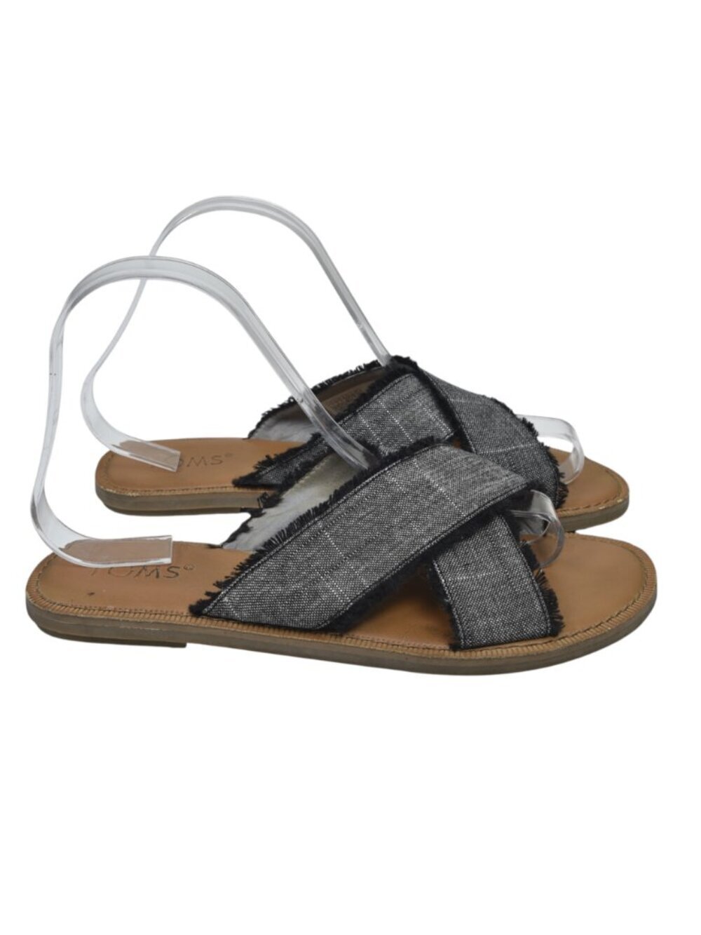 Toms Slub Chambray Viv Sandals Black Flats Size 7